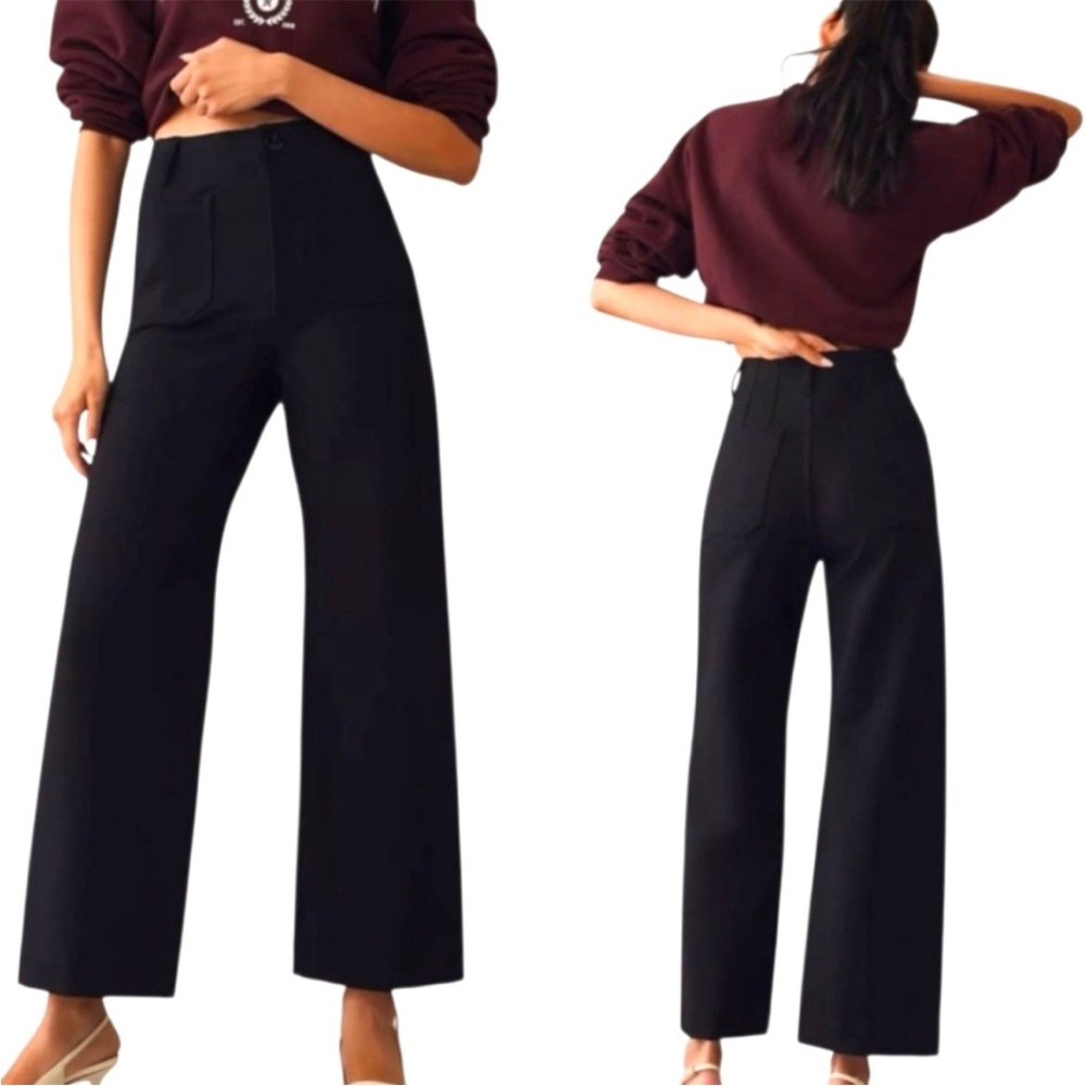 Anthro Maeve The Colette Ponte Crop Wide-Leg Pants Black 27